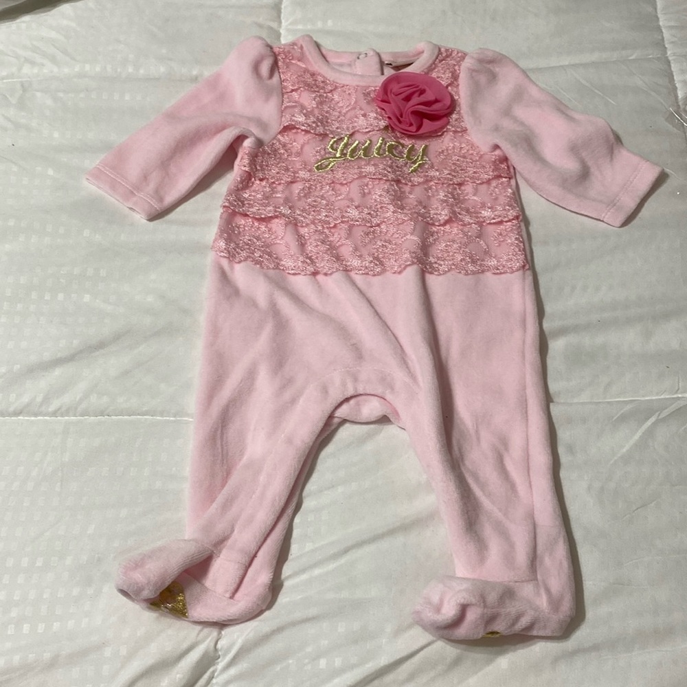 Juicy Couture Pink Velour Lace Sleeper 0-3m